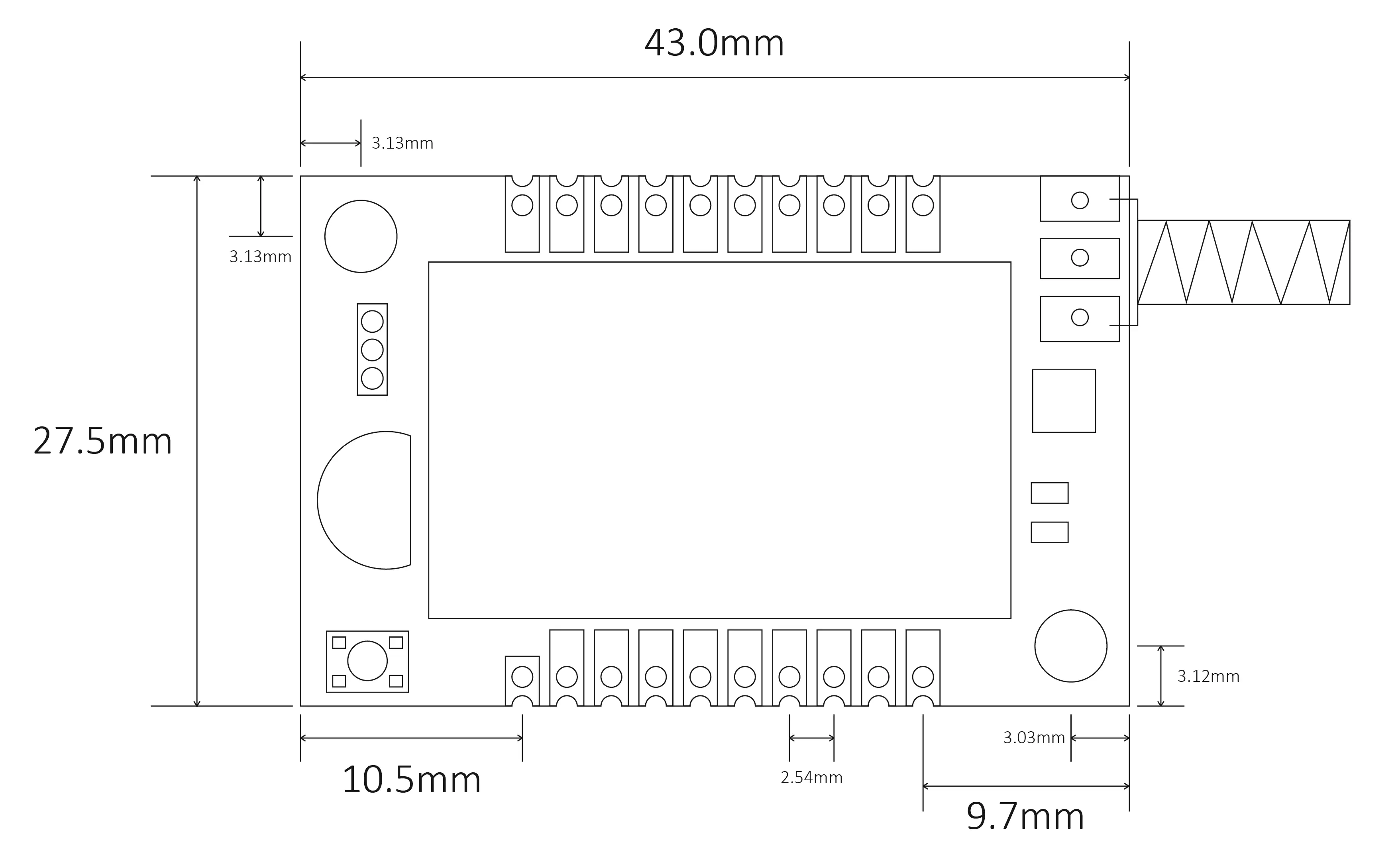 Mechanical dimensions of IoT temperature and humidity sensor monitoring node IOT-THS010