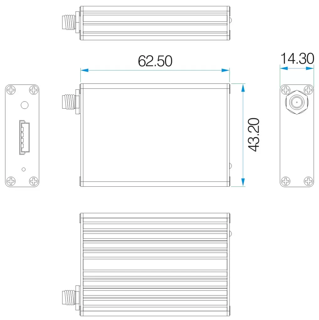 Mechanical dimensions of RF Modem SV653