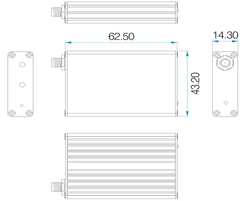 Mechanical dimensions of RF Modem SV654