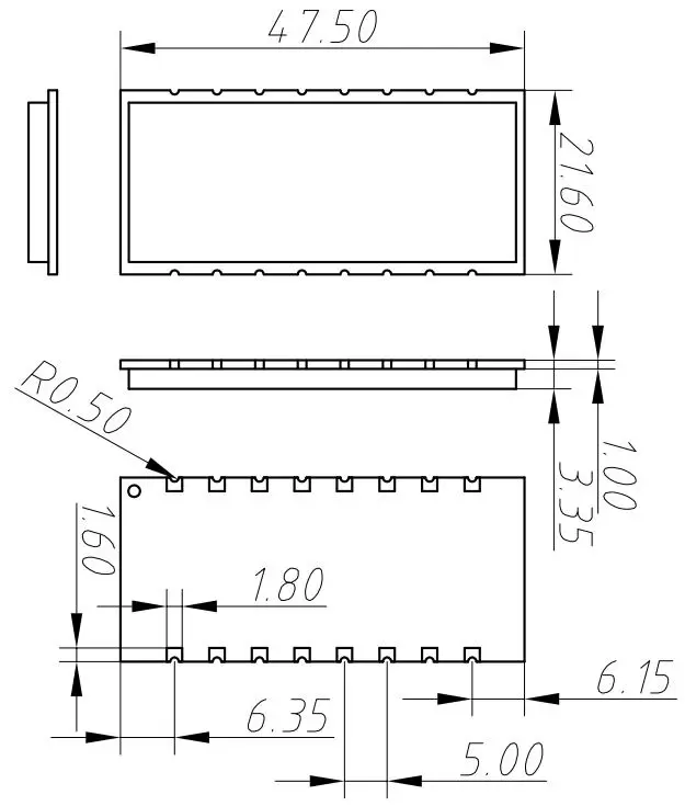 Mechanical dimensions of UART RF Transceiver Module SV650