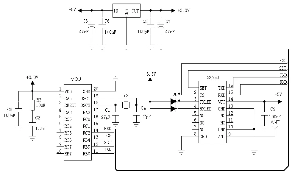 Application circuit of UART RF Transceiver Module SV650