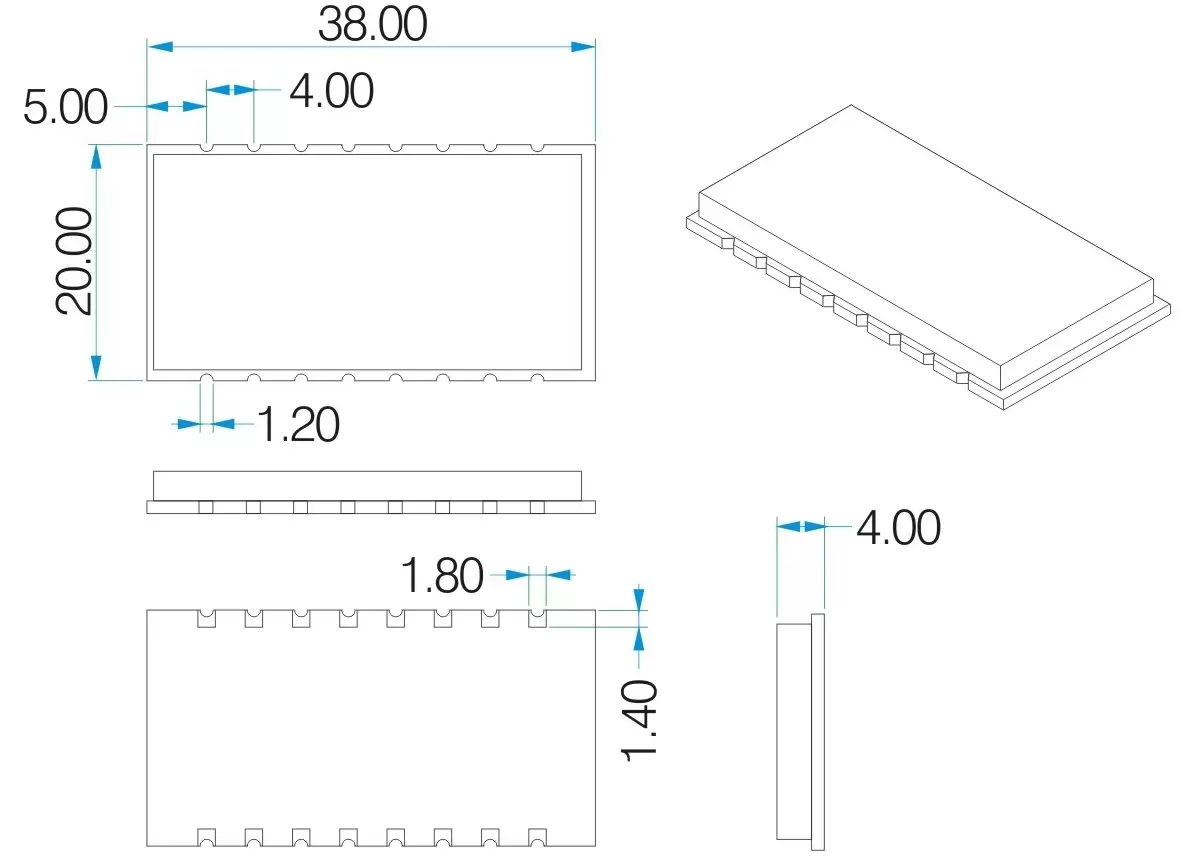 Mechanical dimensions of Mesh Network Uart RF wireless modules SV650