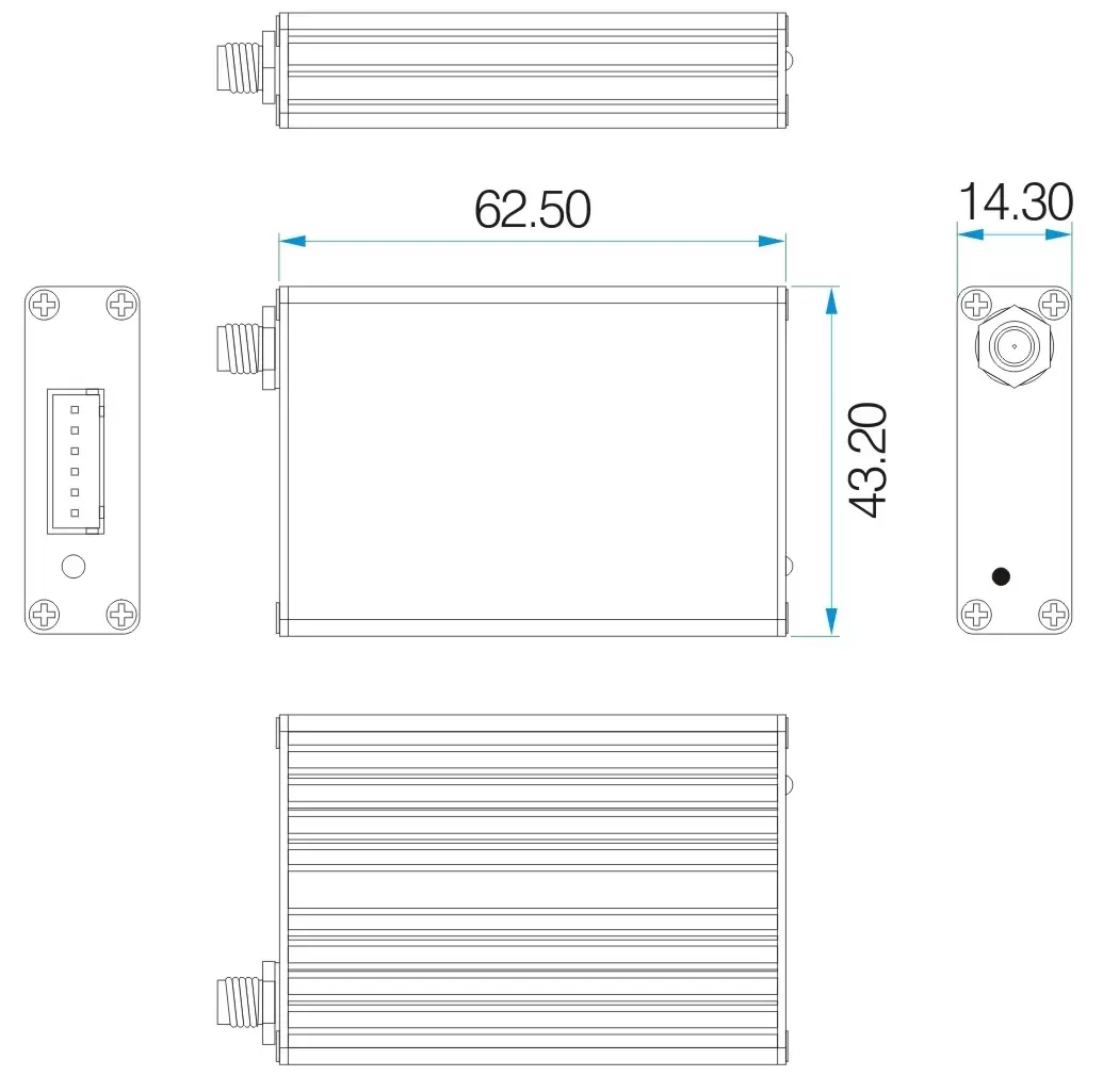 Mechanical dimensions of Mesh Network Uart RF wireless modules SV612/652/6202