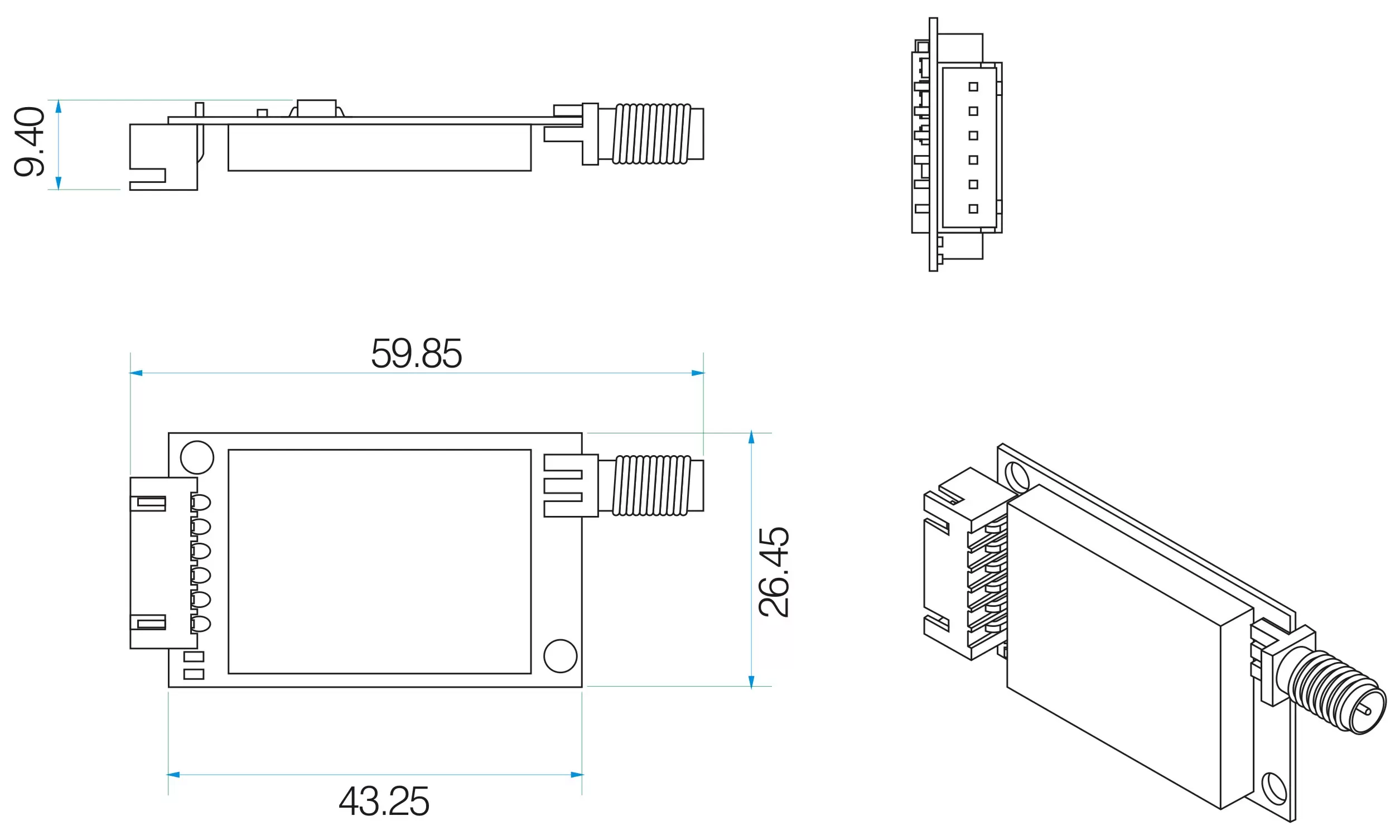 Mechanical dimensions of Uart RF Module SV611