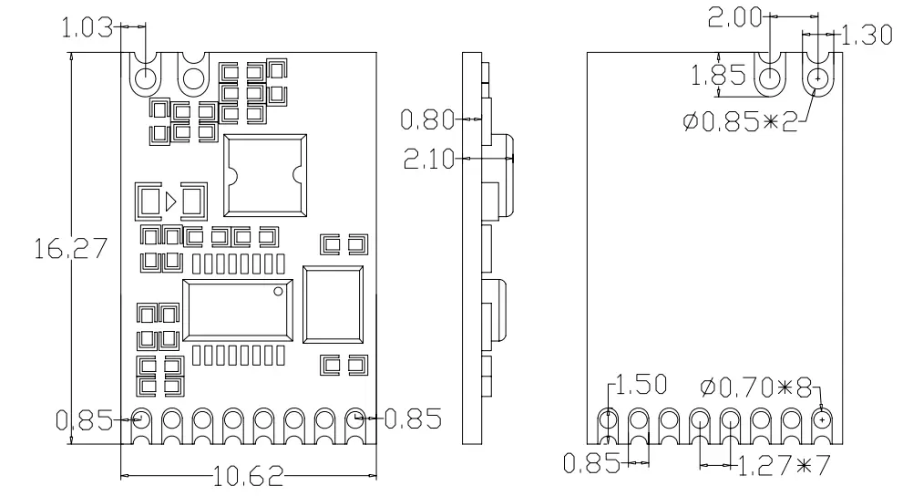 Mechanical dimensions of wireless ASK transmitter module STX885