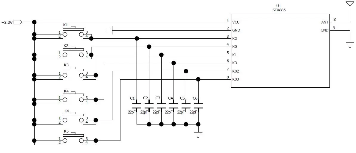 Application circuit of wireless ASK transmitter module STX885