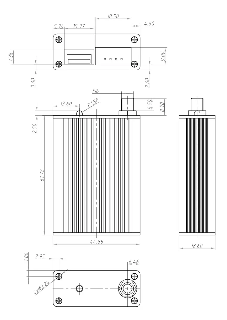 Mechanical dimensions of walkie talkie control wireless switch module SA809-RX with password protection
