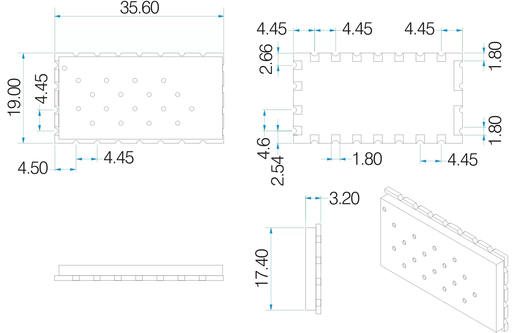 Mechanical dimensions of wireless module SA818S.
