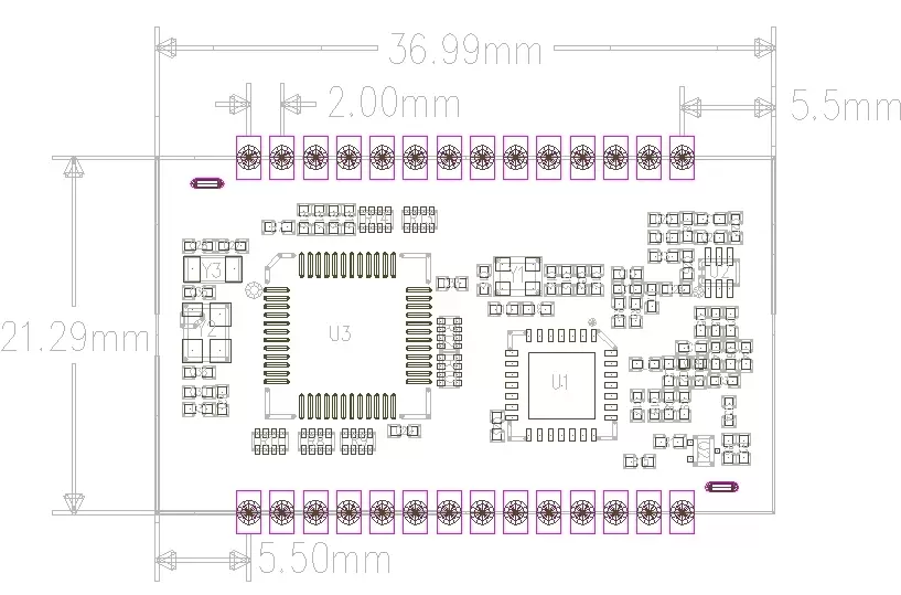 Mechanical dimensions of LoRaWAN node module LN610-X1