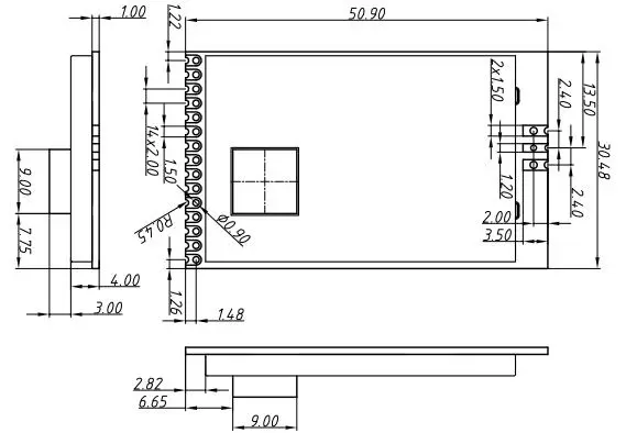 Mechanical dimensions of LoRaWan gateway module Pin definition of LoRaWan gateway module LoRaWan1301