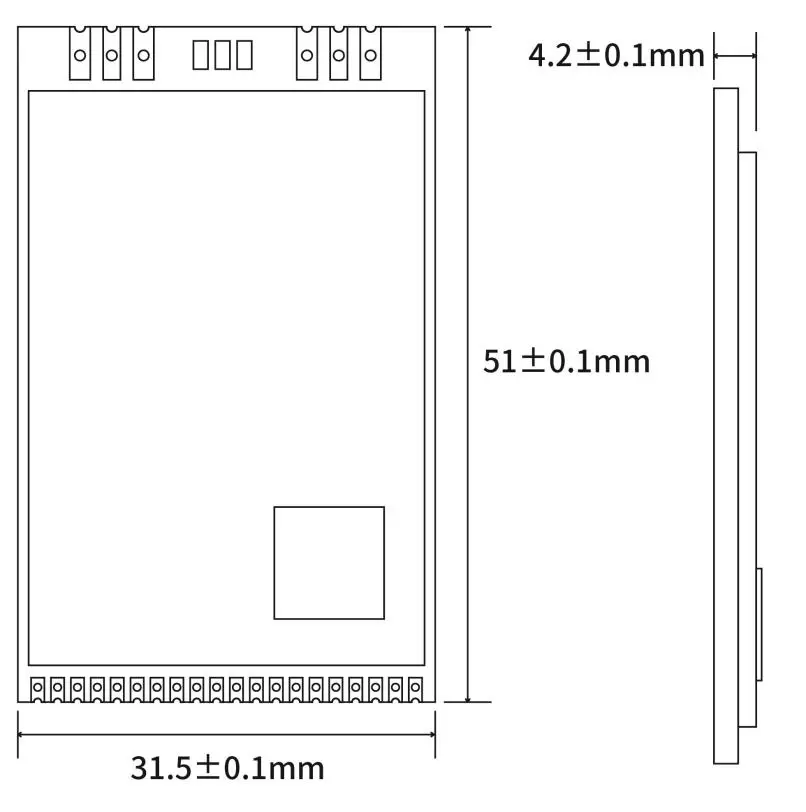 Mechanical dimensions of LoRaWan gateway module LoRaWan1302