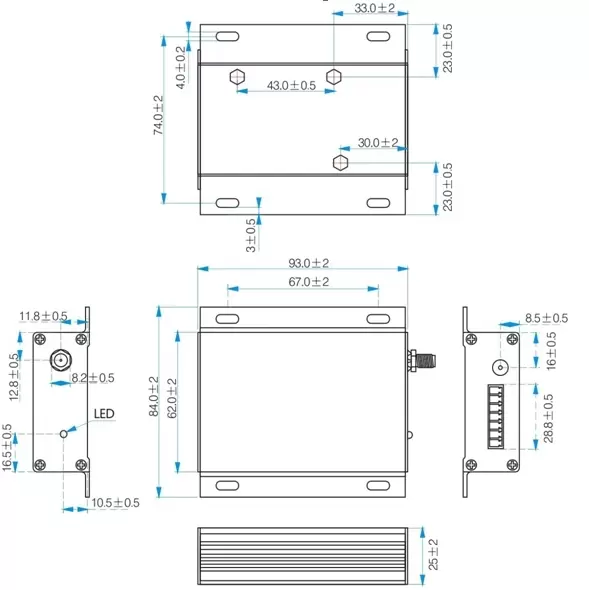 Mechanical dimensions of wireless switch module SK100