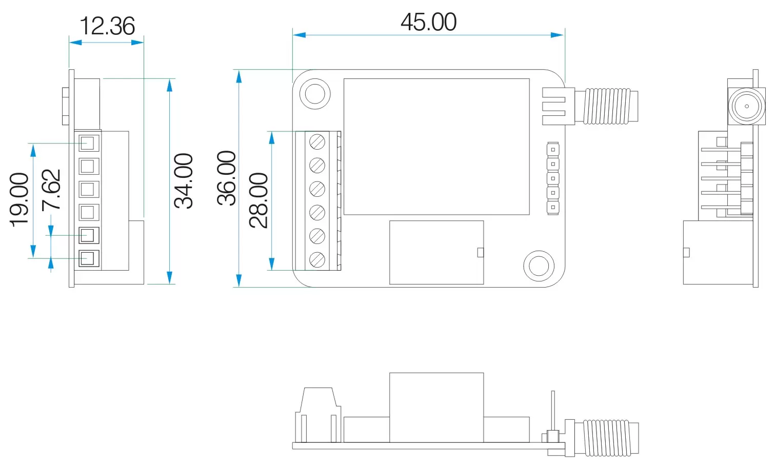 Mechanical dimensions of wireless switch module SK100