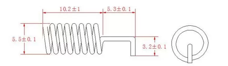 Dimensions of 2.4G Spring Antenna SW2400-TH11