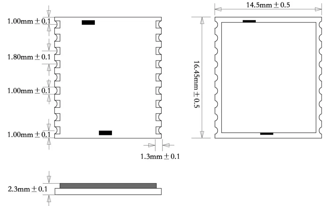 Mechanical dimensions of GPS module GPS02-UBX