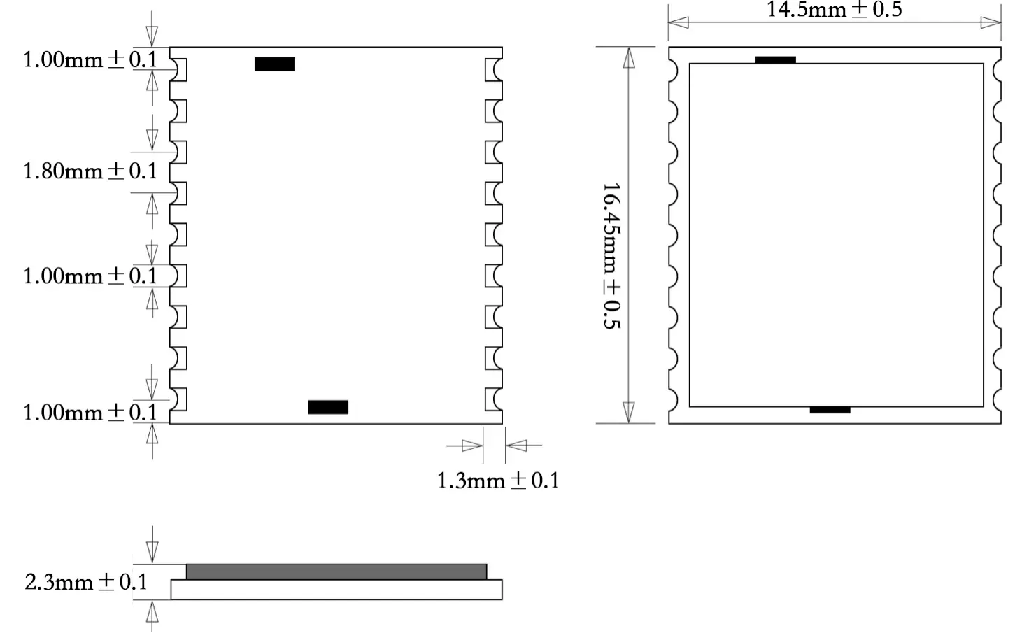 Mechanical dimensions of GPS module GPS02-TD