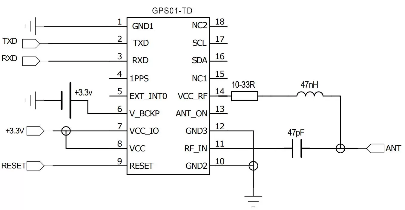 Application circuit connection diagram of GPS module GPS01-ZK active antenna