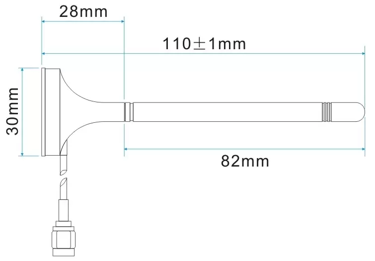 Dimensions of 433MHz High Gain Waterproof Sucker Antenna SW433-WP-XPXM
