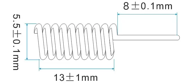 Dimensions of 868MHz Copper Spring Antenna SW868-TH13Z