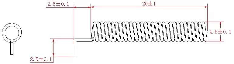 Dimensions of 315MHz Copper Spring Antenna With Black Tube SW315-TH20