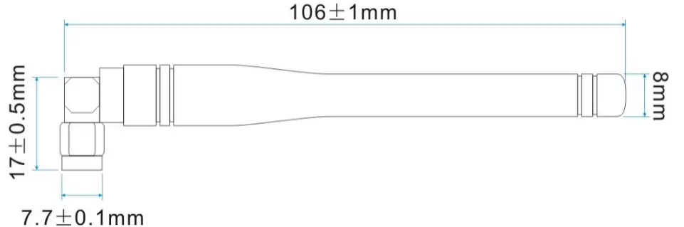 Mechanical sizes of rod antenna SW915-WT100