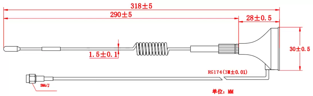 Dimensions of 4GHz High Gain Small Sucker Antenna SW4G-XPXM