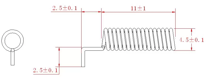 Sizes of 433MHz spring antenna SW433-TH11