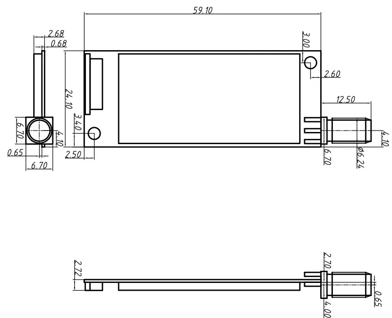Mechanical dimensions of wireless module DMR858S.