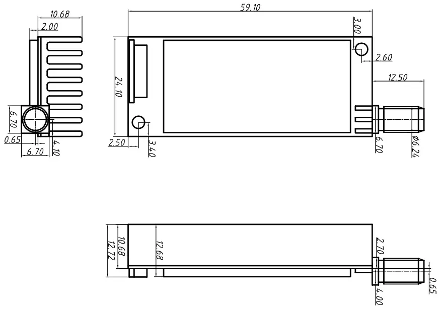 Mechanical dimensions of wireless module DMR858S.