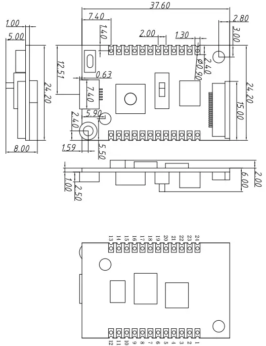 Mechanical dimensions of wireless module DMR858S.