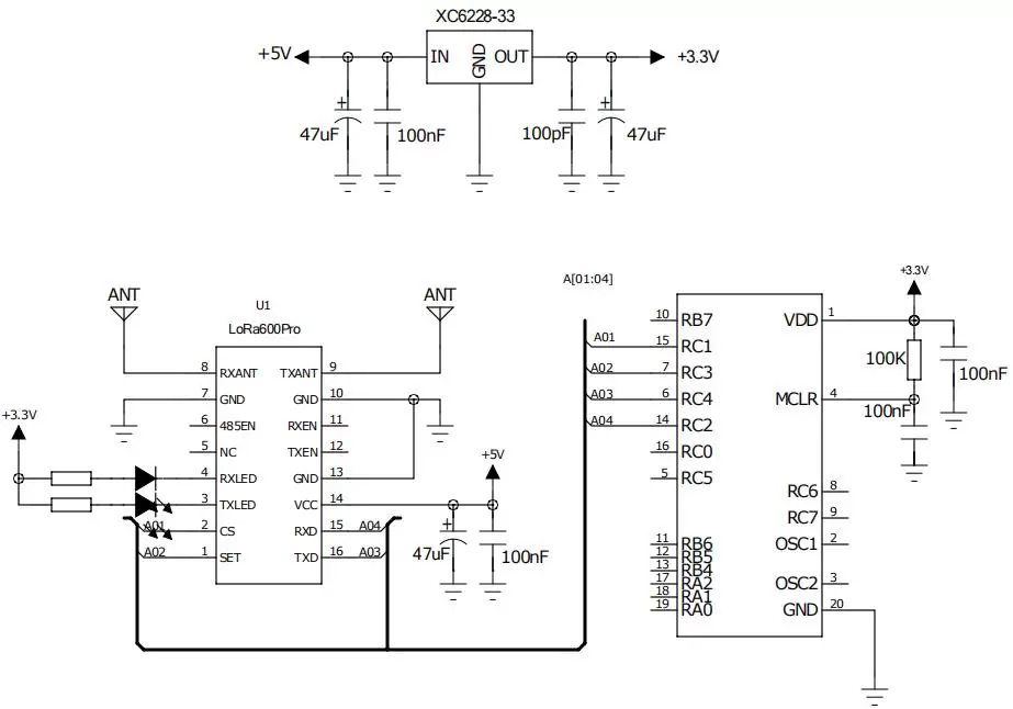 Application circuit of LoRa RF Module LoRa600Pro
