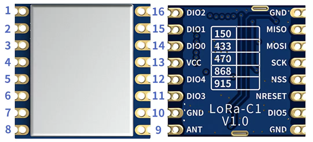 Pin definition of wireless 433/470MHz LoRa module LoRa1278-C1