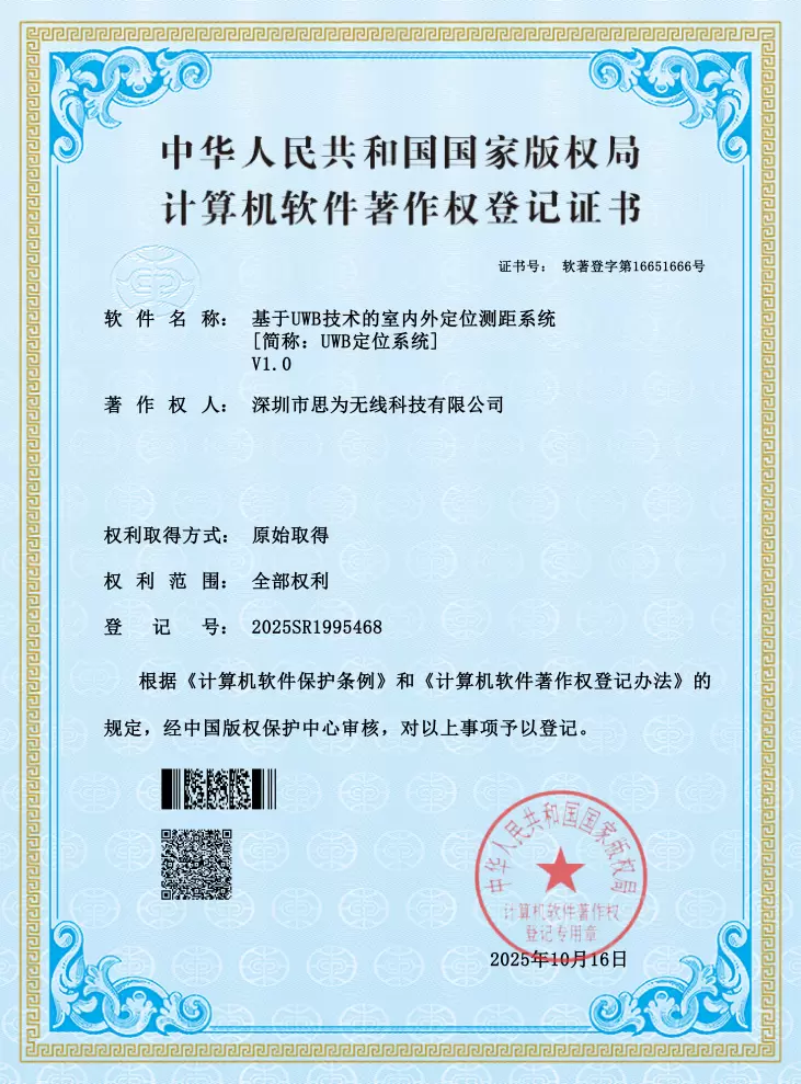 Official software copyright certificate for NiceRF's 