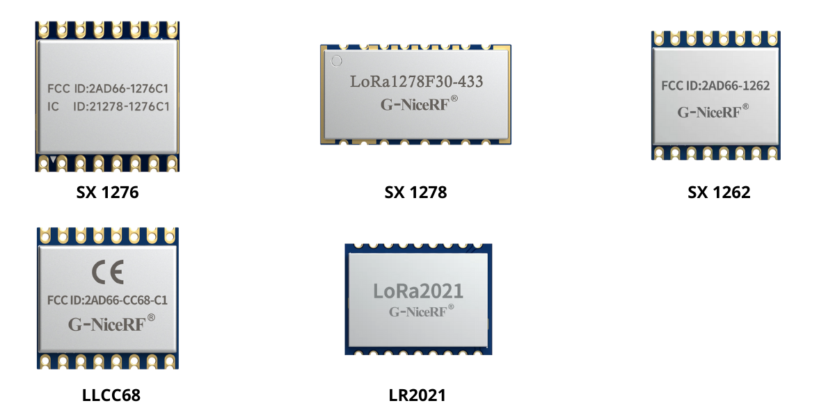 Comparison of Semtech LoRa chips features: SX1276, SX1262, LLCC68, and LR2021.