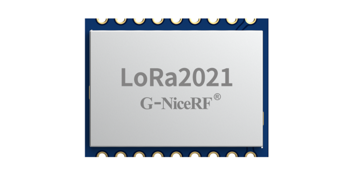 Front view of the LoRa2021 wireless communication module developed by G-NiceRF, adopting a stamp hole package design convenient for patching.