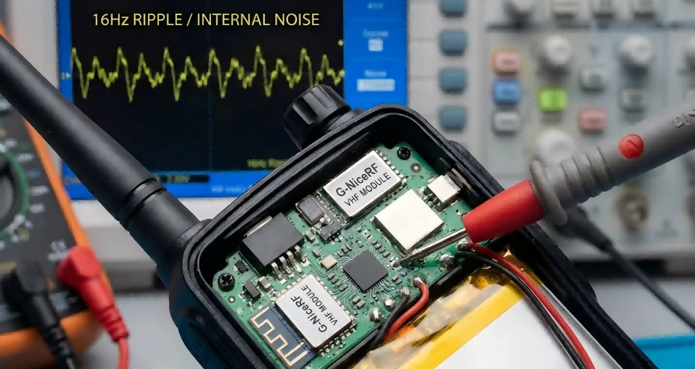 Oscilloscope measurement of internal noise inside a G-NiceRF two-way radio