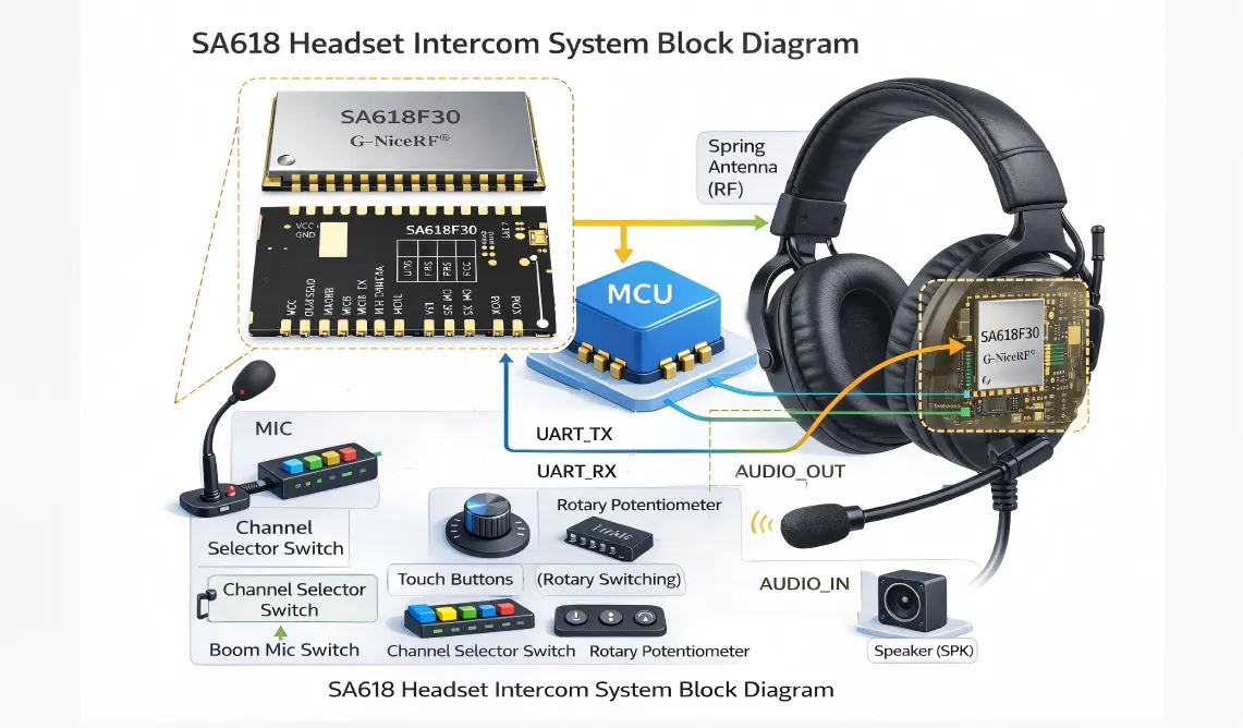 SA618 Headset Intercom Hardware Block Diagram