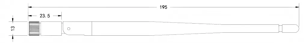 Dimension drawing of SW2400-ZD195 2.4GHz folding rod antenna with 195 mm overall length Dimension drawing of SW2400-ZD195 2.4GHz folding rod antenna with 195 mm overall length